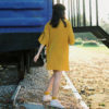 AYNIRISM Mustard yellow pleat dress เดรสอัดพลีทสีเหลือง