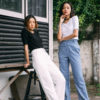 AYNIRISM White wide leg pants and Stripe denim pants กางเกงเอวสูง ขากว้าง และ กางเกงยีนส์ลายทาง