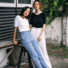 AYNIRISM White wide leg pants and Stripe denim pants กางเกงเอวสูง ขากว้าง และ กางเกงยีนส์ลายทาง