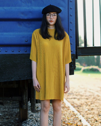 AYNIRISM Mustard yellow pleat dress เดรสอัดพลีทสีเหลือง
