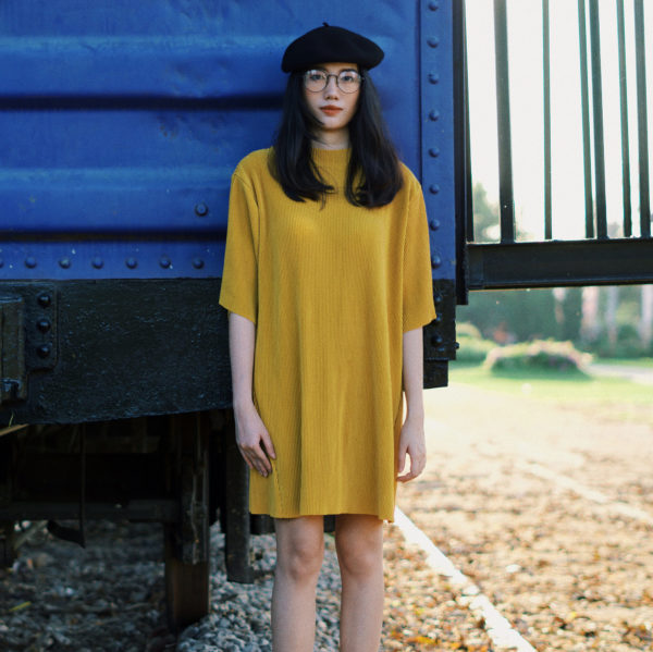 AYNIRISM Mustard yellow pleat dress เดรสอัดพลีทสีเหลือง