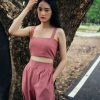 AYNIRISM Rose pink cotton linen cami crop top with Rose pink cotton linen wide crop pants เสื้อครอปสายเดี่ยวคอตตอนลินิน สีชมพู และ กางเกงขากว้างคอตตอนลินิน สีชมพู