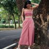 AYNIRISM Rose pink cotton linen cami crop top with Rose pink cotton linen wide crop pants เสื้อครอปสายเดี่ยวคอตตอนลินิน สีชมพู และ กางเกงขากว้างคอตตอนลินิน สีชมพู