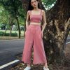 AYNIRISM Rose pink cotton linen cami crop top with Rose pink cotton linen wide crop pants เสื้อครอปสายเดี่ยวคอตตอนลินิน สีชมพู และ กางเกงขากว้างคอตตอนลินิน สีชมพู