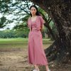 AYNIRISM Rose pink cotton linen cami crop top and Rose pink cotton linen button front crop top with Rose pink cotton linen wide crop pants เสื้อครอปสายเดี่ยวคอตตอนลินิน สีชมพู เสื้อครอปคอตตอนลินินกระดุมหน้า สีชมพู และ กางเกงขากว้างคอตตอนลินิน สีชมพู