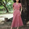 AYNIRISM Rose pink cotton linen button front crop top with Rose pink cotton linen wide crop pants เสื้อครอปคอตตอนลินินกระดุมหน้า สีชมพู และ กางเกงขากว้างคอตตอนลินิน สีชมพู