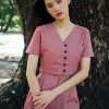 AYNIRISM Rose pink cotton linen button front crop top with Rose pink cotton linen wide crop pants เสื้อครอปคอตตอนลินินกระดุมหน้า สีชมพู และ กางเกงขากว้างคอตตอนลินิน สีชมพู