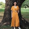 AYNIRISM Mustard cotton linen cami crop top and Mustard cotton linen button front crop top with Mustard cotton linen wide crop pants เสื้อครอปสายเดี่ยวคอตตอนลินิน สีมัสตาร์ด เสื้อครอปคอตตอนลินินกระดุมหน้า สีมัสตาร์ด และ กางเกงขากว้างคอตตอนลินิน สีมัสตาร์ด