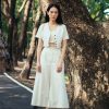 AYNIRISM Ivory cotton linen cami crop top and Ivory cotton linen button front crop top with Ivory cotton linen wide crop pants เสื้อครอปสายเดี่ยวคอตตอนลินิน สีขาวงา เสื้อครอปคอตตอนลินินกระดุมหน้า สีขาวงา และ กางเกงขากว้างคอตตอนลินิน สีขาวงา