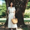 AYNIRISM Ivory cotton linen button front crop top with Ivory cotton linen wide crop pants เสื้อครอปคอตตอนลินินกระดุมหน้า สีขาวงา และ กางเกงขากว้างคอตตอนลินิน สีขาวงา